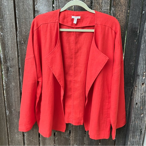 Eileen Fisher Heavy Organic Linen Open Cardigan Jacket in Geranium Orange Sz XL - Picture 5 of 10